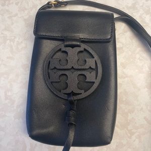 Tory Burch black leather cell phone bag